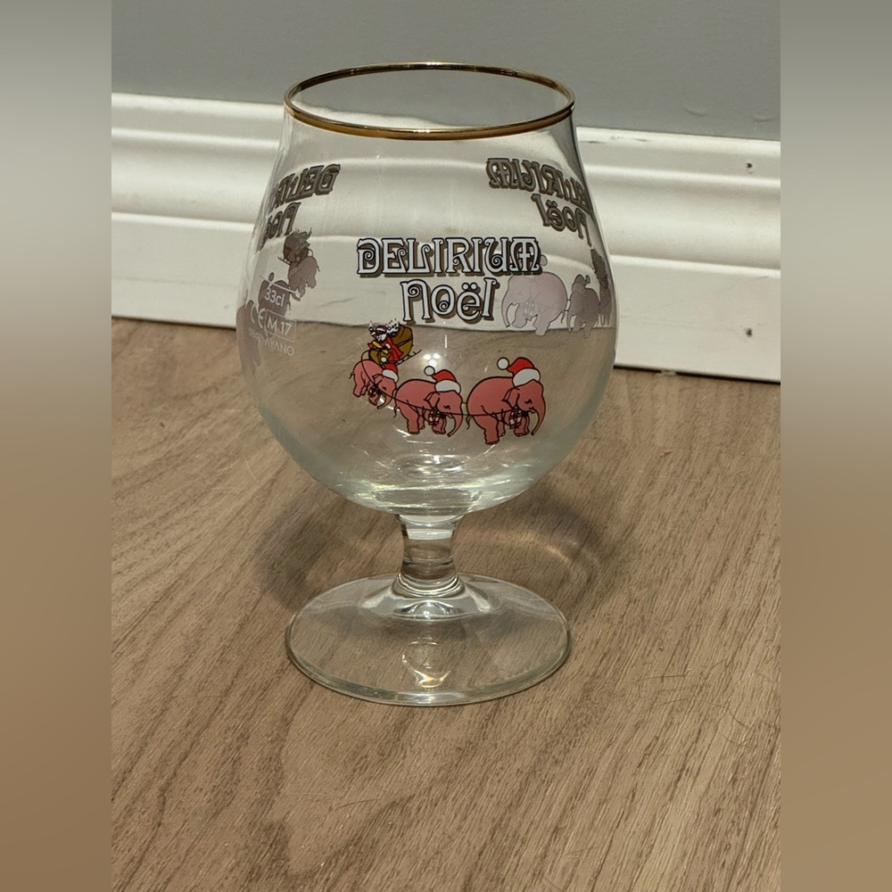 Delirium Noel Belgian Beer Glass 33cl Pink Elephant Santa Sleigh Brand New Rare